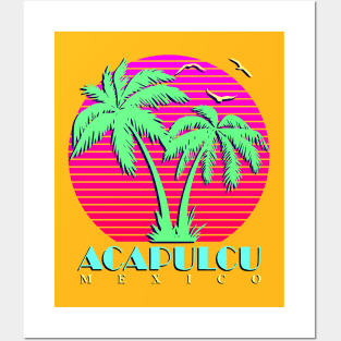 Acapulcu Mexico Palm Trees Sunset Posters and Art